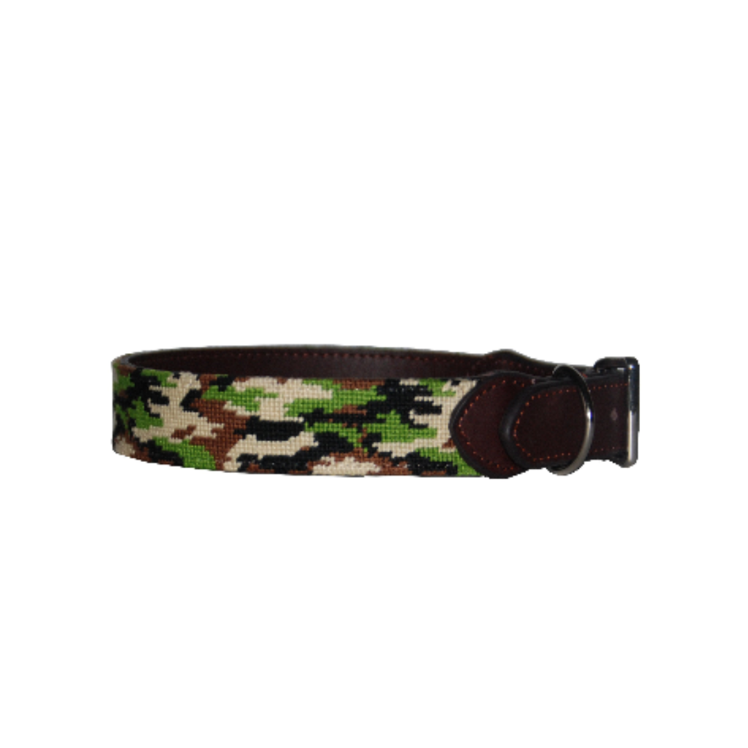 Needlepoint Dog Collar-  Camouflage Design / Baldwin Belts