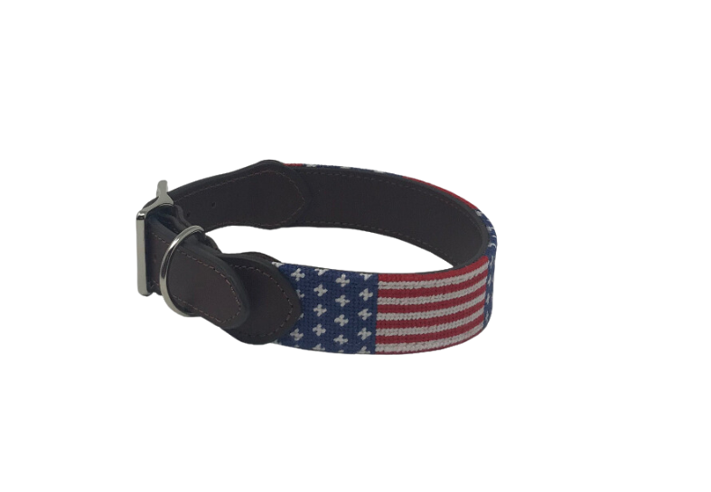 Dog Collar- Needlepoint Dog Collar Stars and Stripes / Baldwin Belts