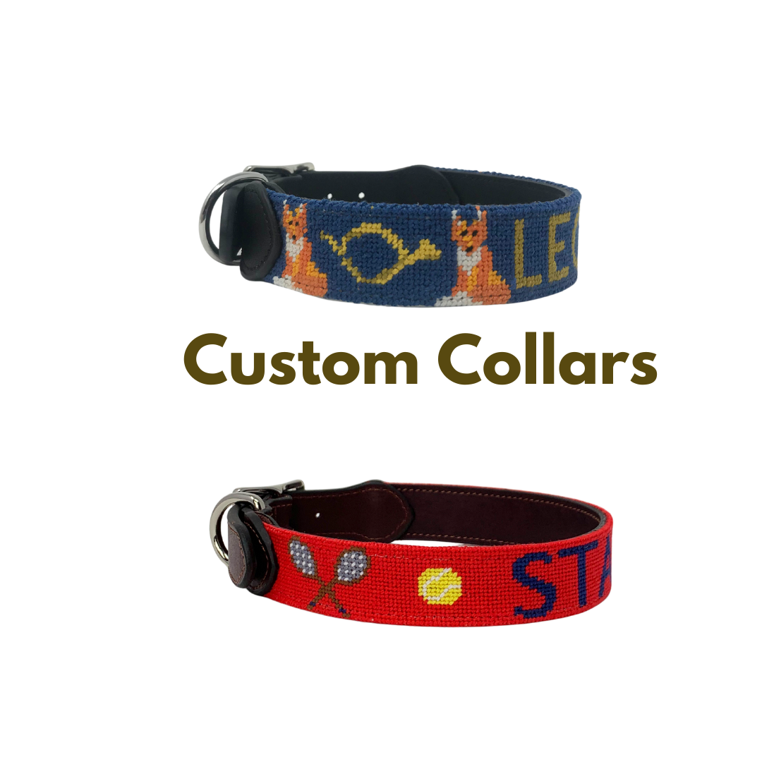 Custom Needlepoint Dog Collar hand stitched / Baldwin Belts