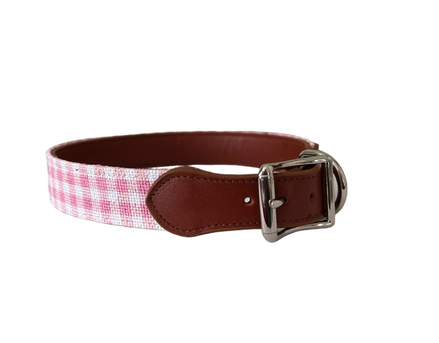 Needlepoint Dog Collar-Pink Gingham / Baldwin Belts
