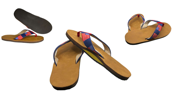 Flag Needlepoint Flip flops- Men's USA Flag stitched sandals