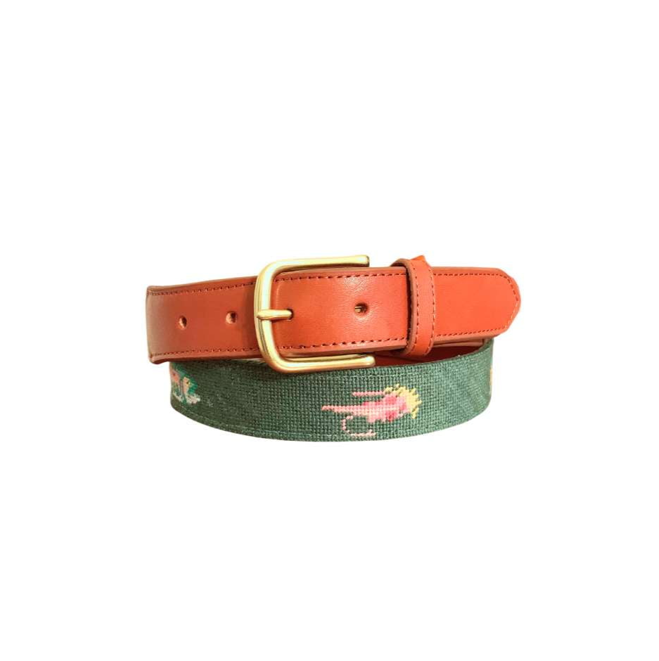 Needlepoint Belt - Fish and Fly Design Hand Stitched