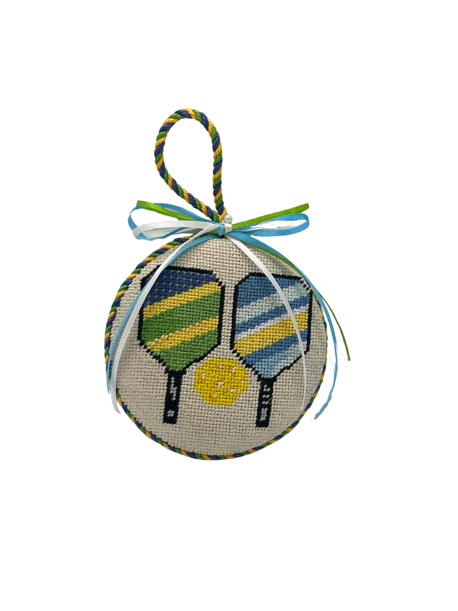 Ornament- Needlepoint Pickleball Ornament, 4" round kit 18 count pickleball printable chart downloadable