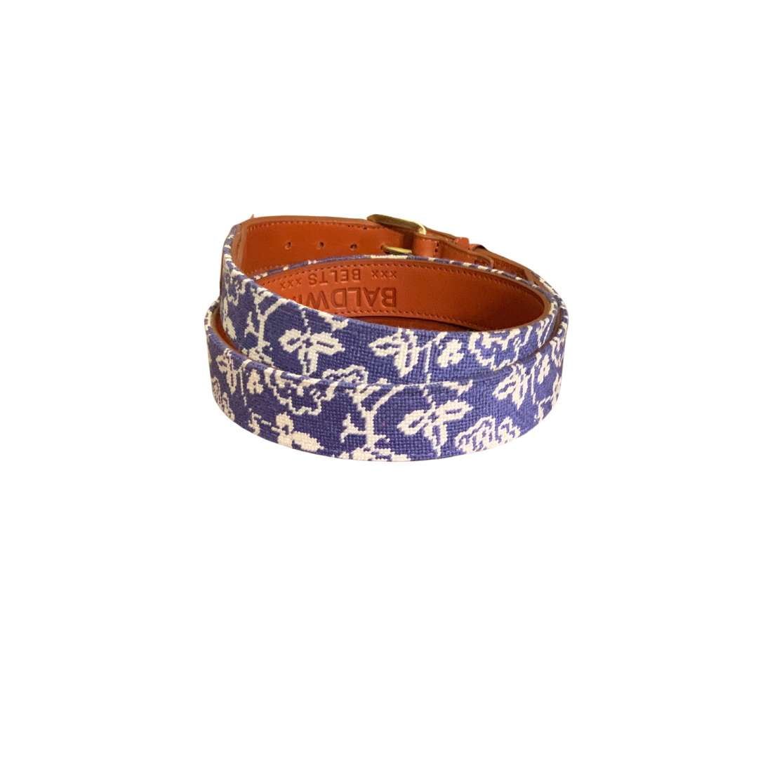 Women's Needlepoint Belt- Blue Paisley Design Hand Stitched