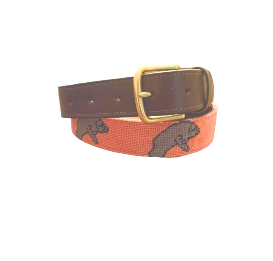 Needlepoint Belt Manatee  design in Coral