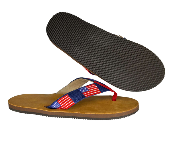 Flag Needlepoint Flip flops- Men's USA Flag stitched sandals