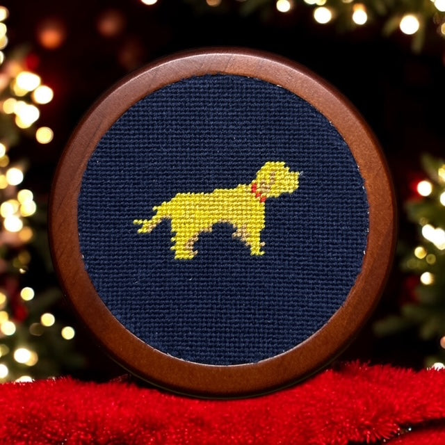 Needlepoint Wooden Coaster Set- Yellow Lab design