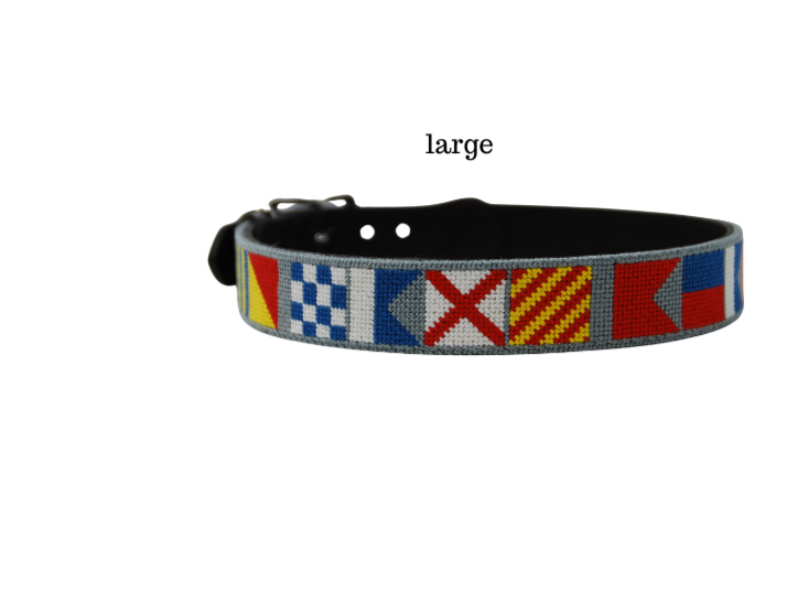 Needlepoint Dog Collar- Navy nautical pattern / Baldwin Belts