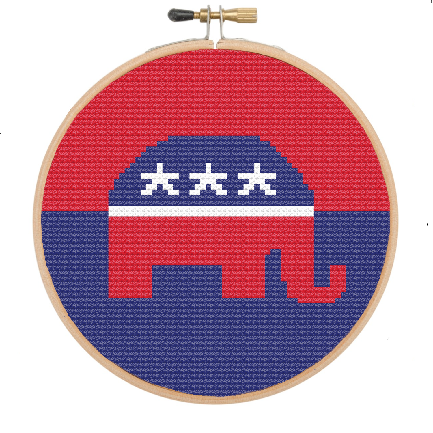 Needlepoint Ornament Republican Elephant 4" Needlepoint 18 count $4 downloadable chart with full instructions