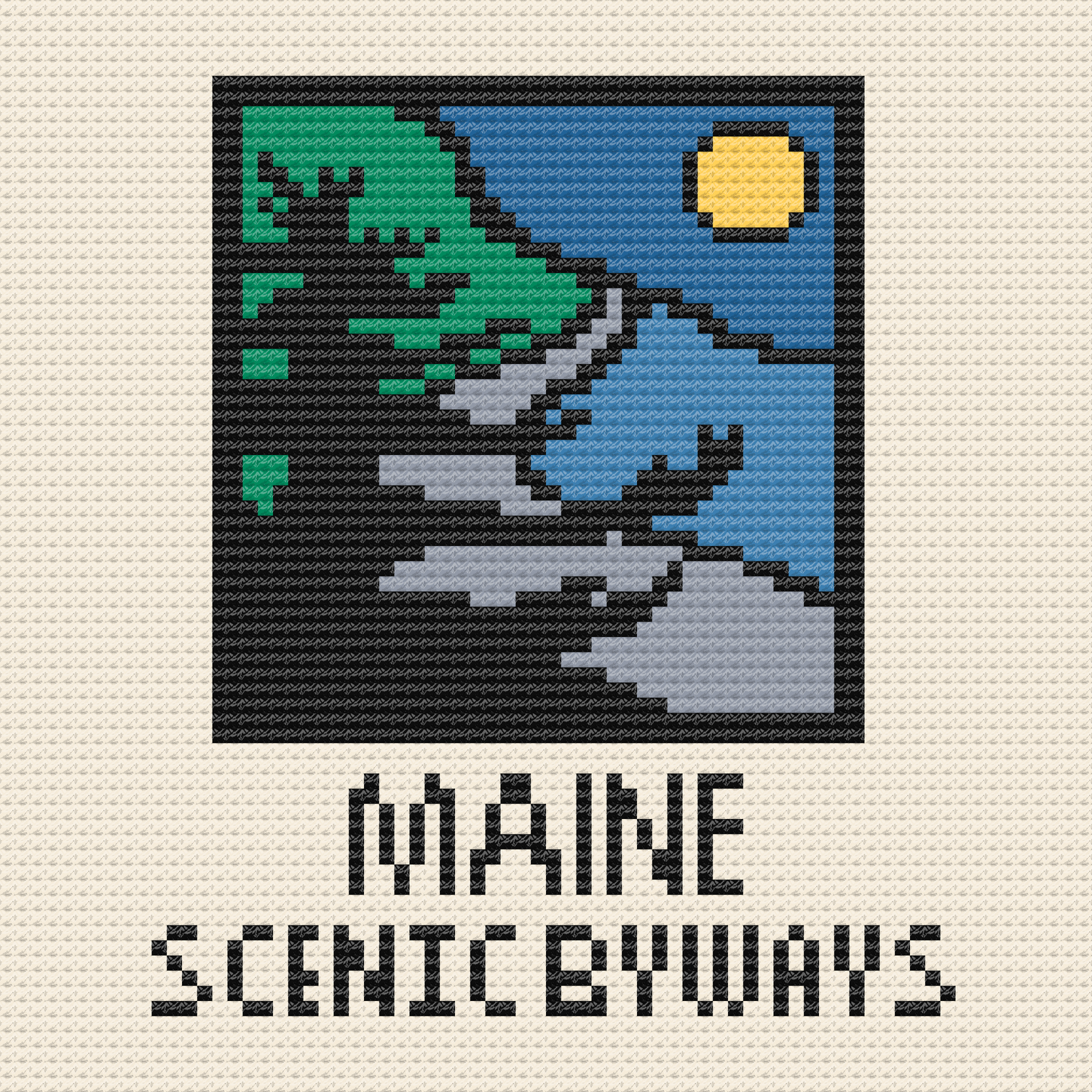 Needlepoint Maine Scenic Byway sign 4"x4" printable chart downloadable  18 count chart