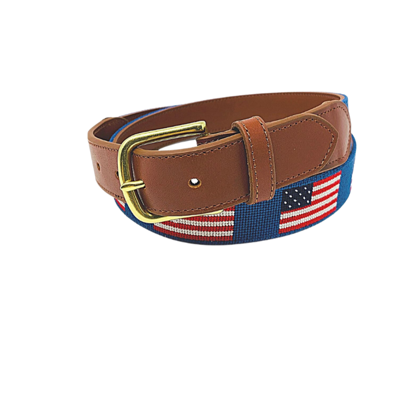 Needlepoint Belt-American Flag Design Hand stitched Needlepoint Belt