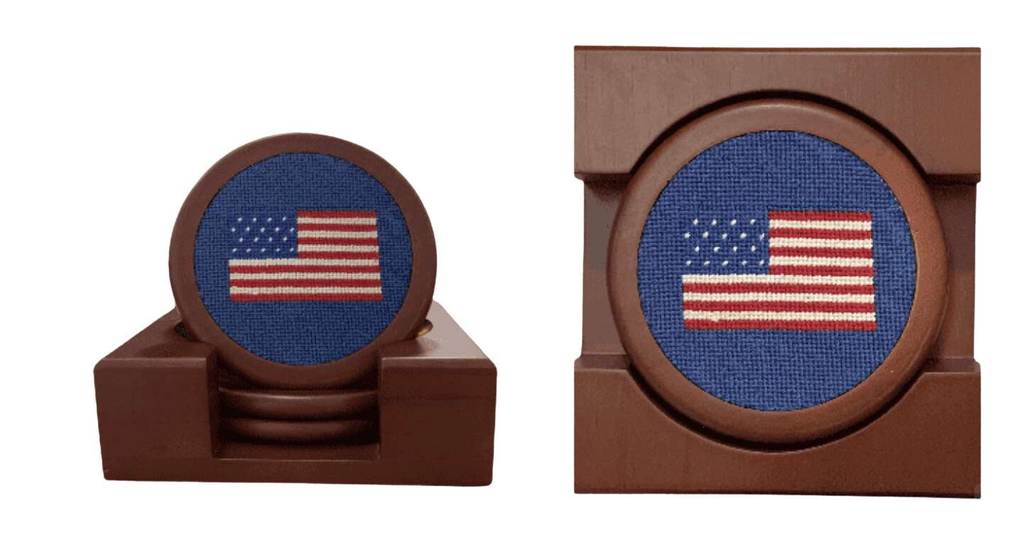 Needlepoint Wooden Coaster Set- American Flag design