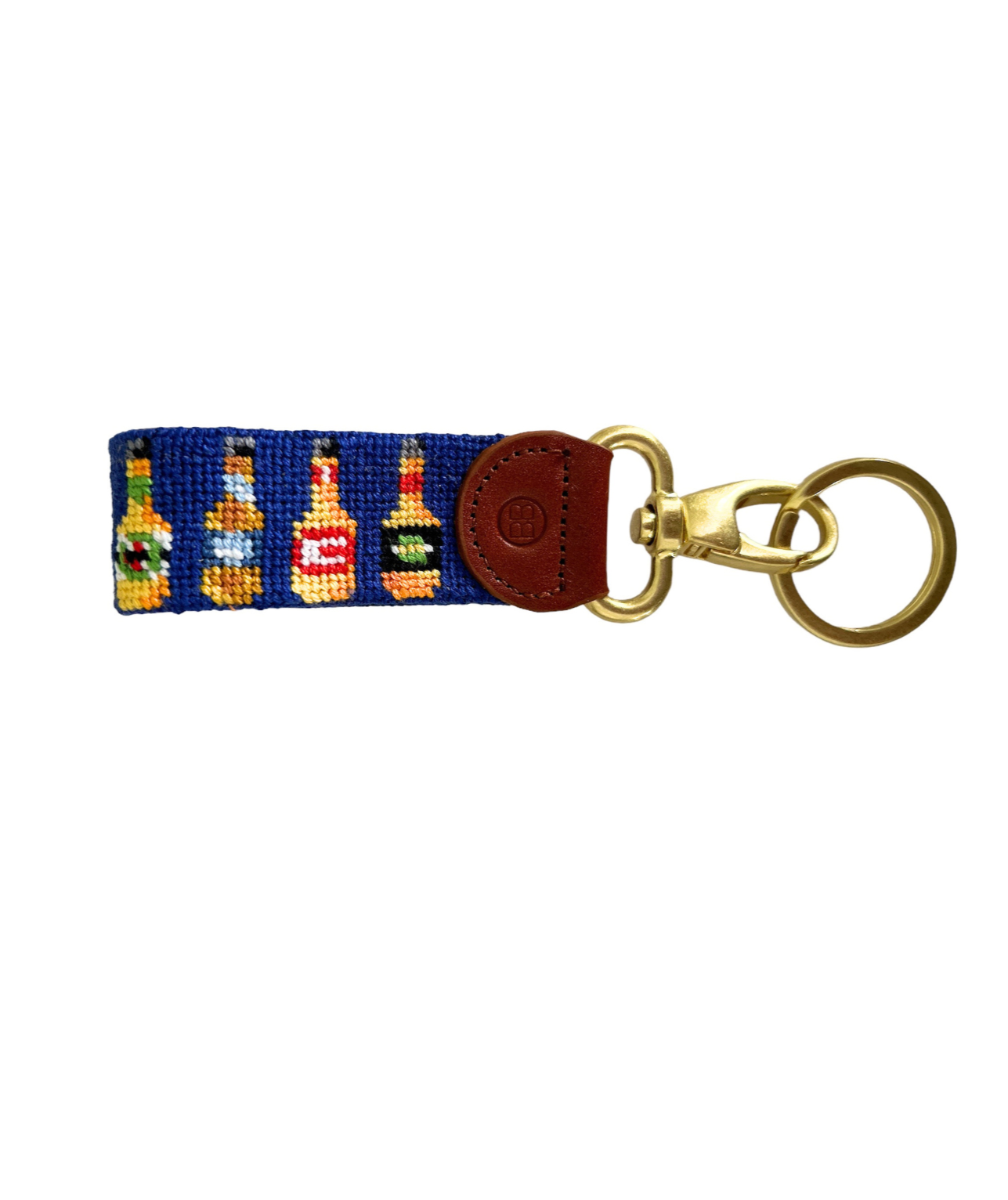 Key Fob , Needlepoint key chain Beer Bottle design with lobster clasp