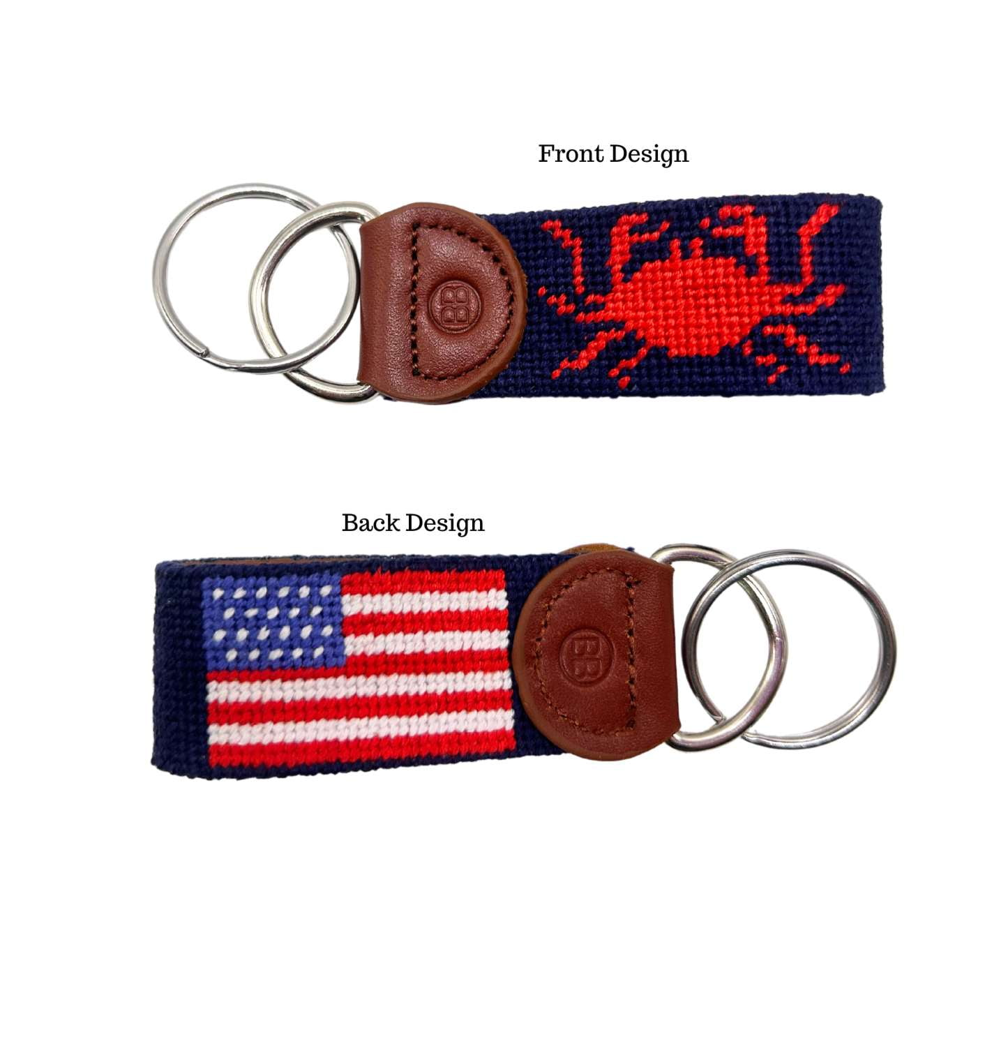Crab Needlepoint Key Fob - American flag / Crab  Key Fob Hand Stitched