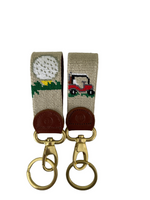 Needlepoint Key Fob , Golf keychain with brass lobster clasp