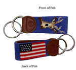 Key Chain Men's Needleoint key fob Deer head and  American flag design