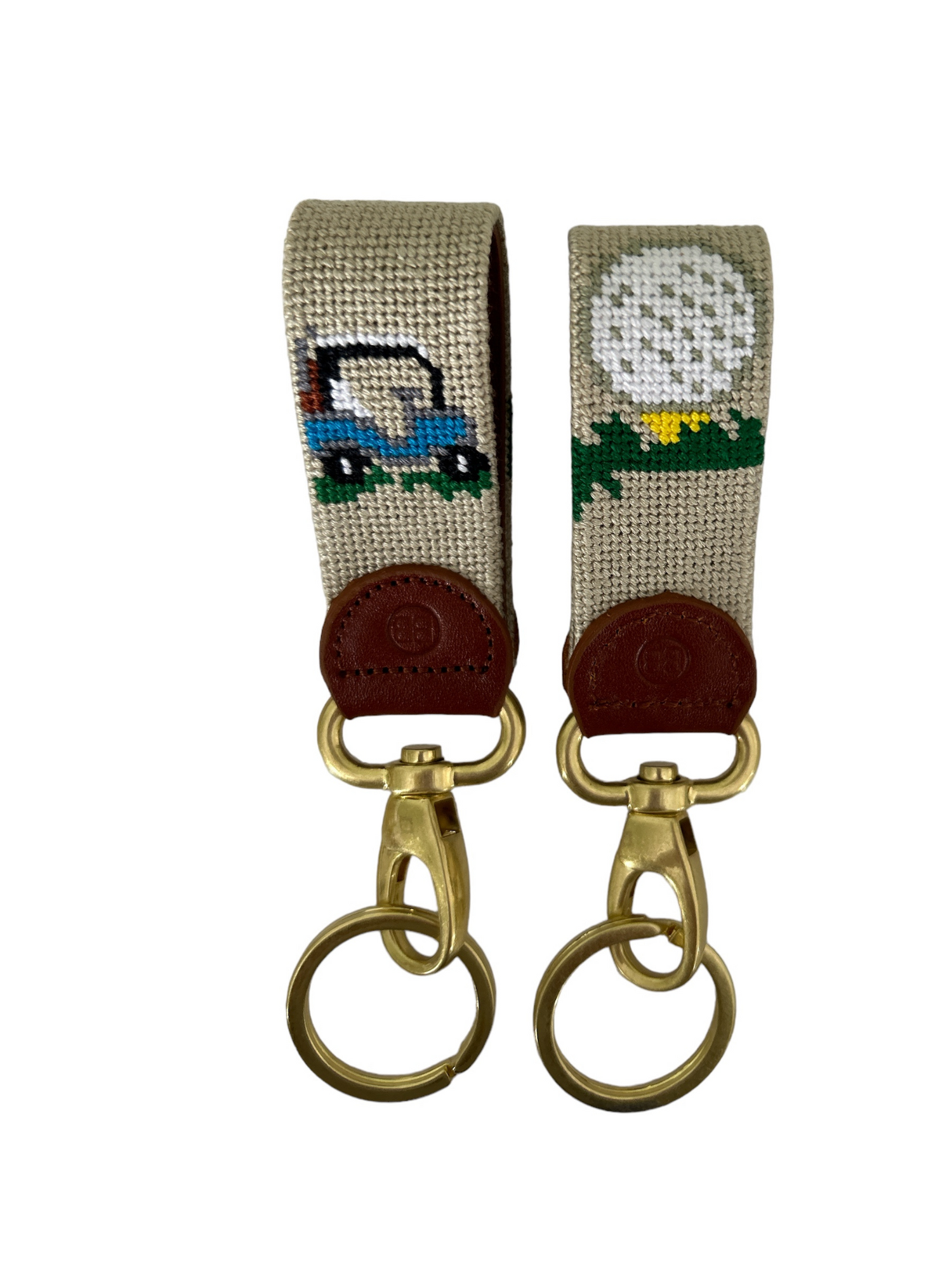 Needlepoint Key Fob , Golf keychain with brass lobster clasp