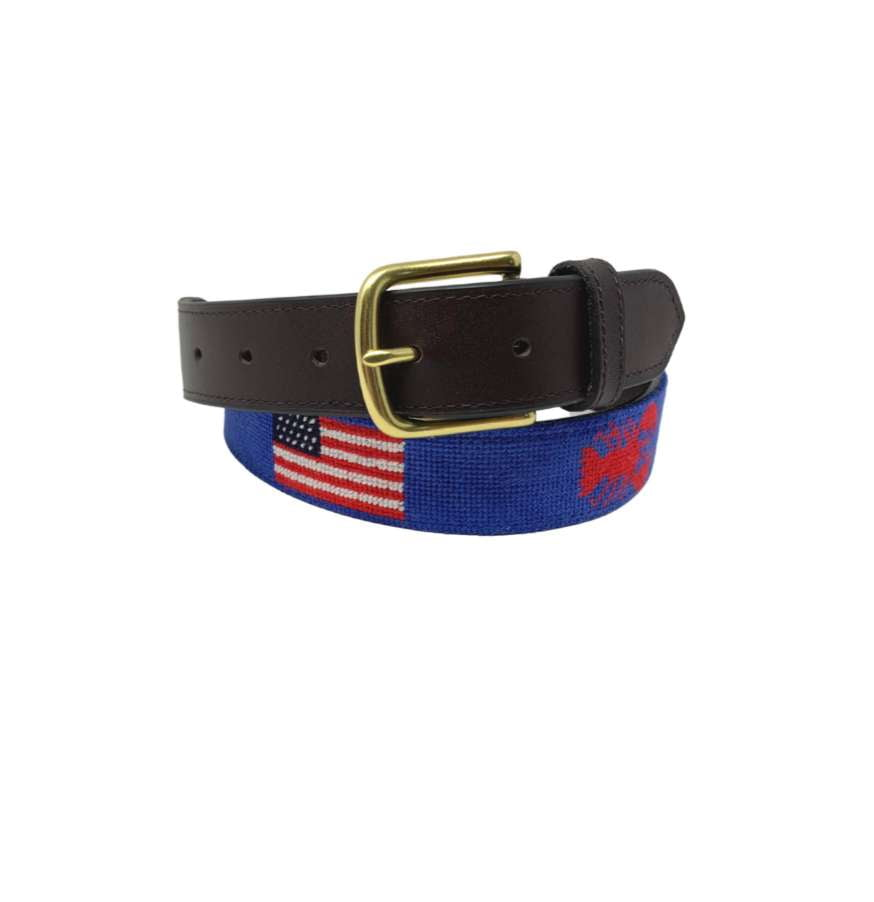 Needlepoint Belt-Lobster and American Flag design, hand stitched