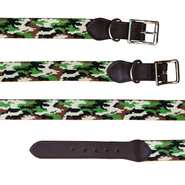Needlepoint Dog Collar-  Hand Stitched Needlepoint Camouflage Design