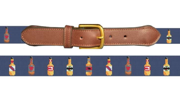 Navy Beer Needlepoint Belt, Made to Order-7 Week Stitch Time, Add Initial for True Custom design, no extra fee!