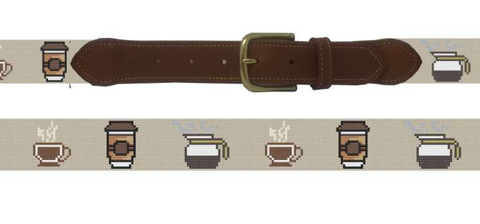 Coffee Lovers Needlepoint Belt Design Made to Order-7 Week Stitch Time, Add Initial for True Custom design, no extra fee!