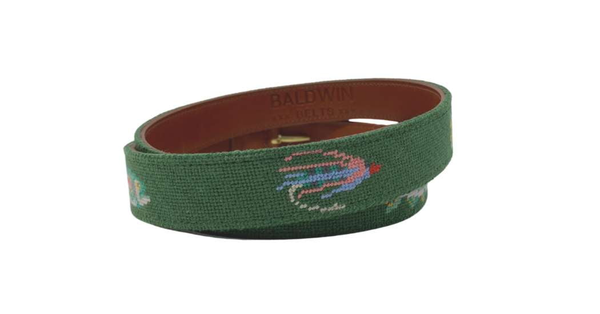 Needlepoint Belt - Fish and Fly Design Hand Stitched