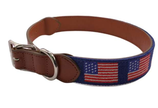 Needlepoint Dog Collar American Flag Needlepoint Design- Hand Stitched