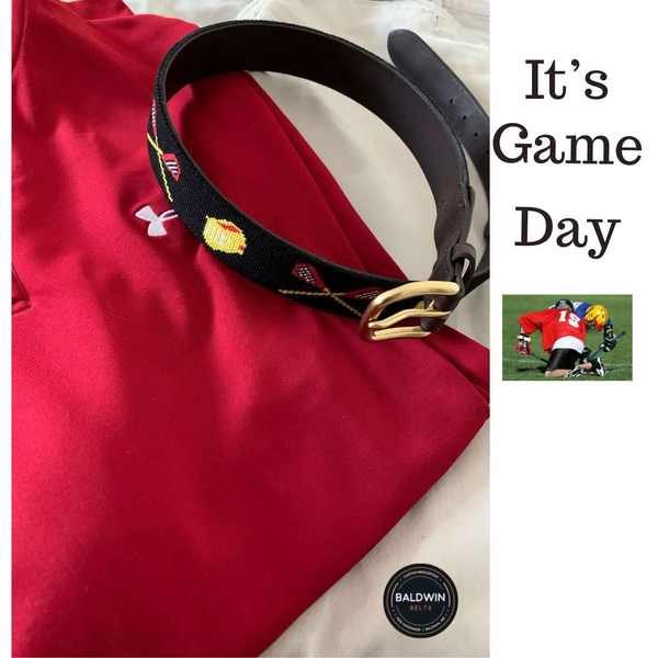 Lacrosse Black and Red  Sports Needlepoint Belt