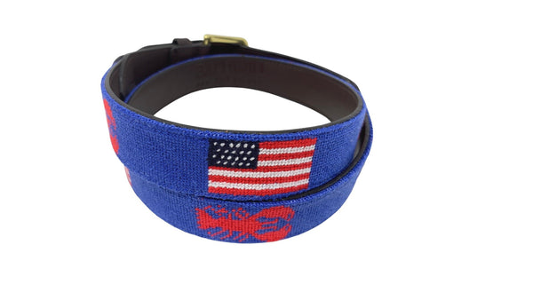 Needlepoint Belt-Lobster and American Flag design, hand stitched