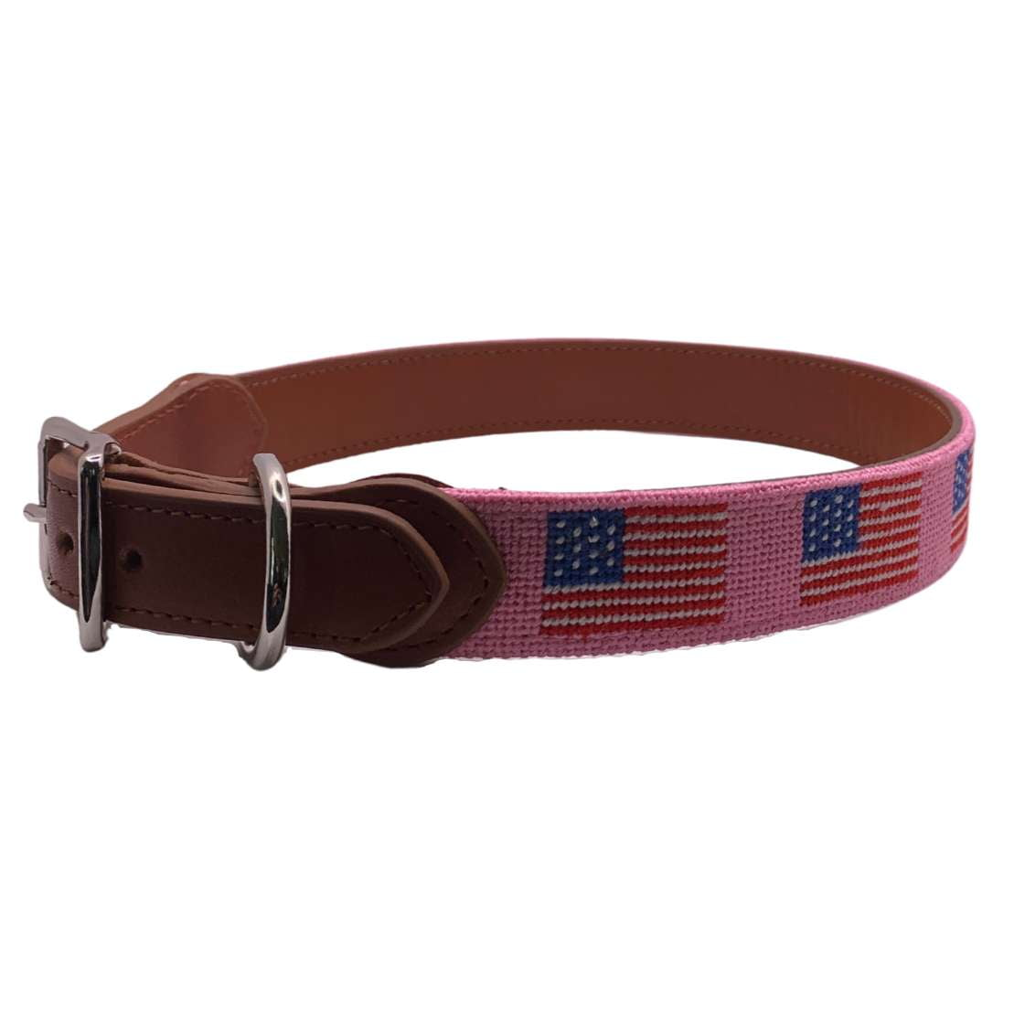 American Flag Pink Needlepoint Dog Collar