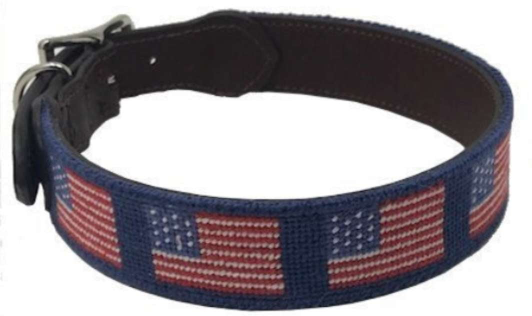 Needlepoint Dog Collar American Flag Needlepoint Design- Hand Stitched