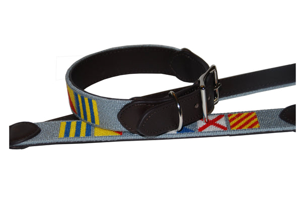 Navy Nautical Flag Needlepoint Dog Collar