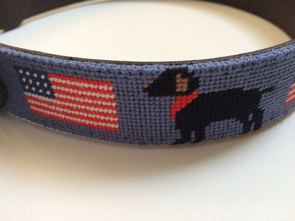 Needlepoint Dog Collar-American Flag Black Dog Collar