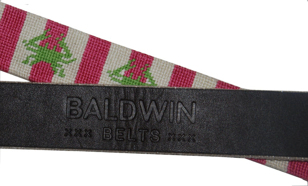 Pink Crab Needlepoint Belt