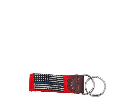 Needlepoint Key Fob-American Flag-Blue Line, hand stitched