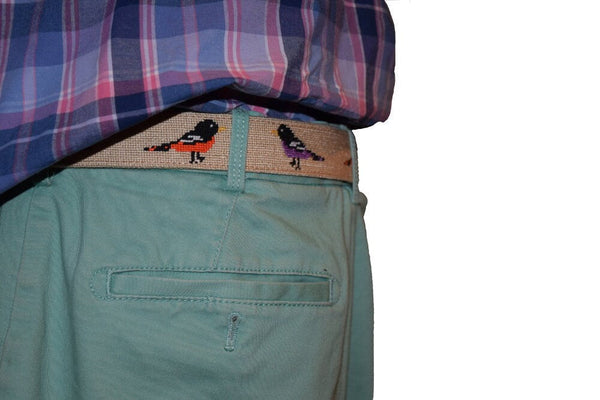 Needlepoint Belt- Hand Stitched Bird Belt