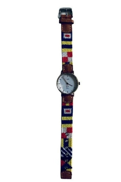 Watch Needlepoint hand stitched Timex weekender watch, nautical flag design #shopforacause