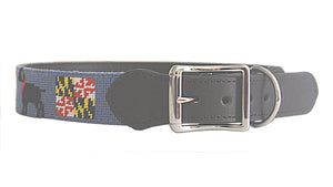 Needlepoint Dog Collar- Maryland Flag / Black Dog design