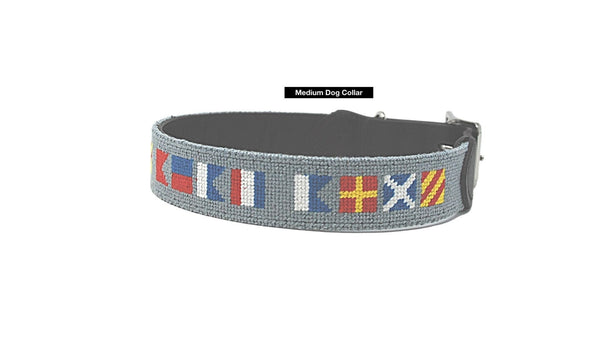 Navy Nautical Flag Needlepoint Dog Collar