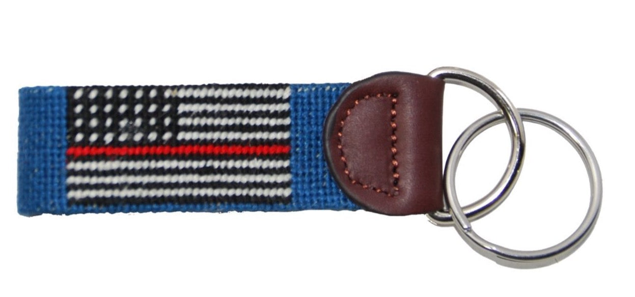 Needlepoint Key Fob- American Flag Blue Line Hand Stitched Fob