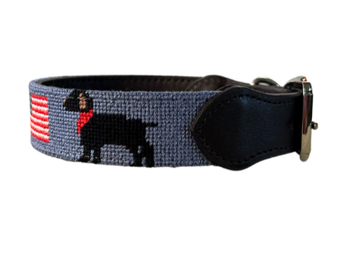 Needlepoint Dog Collar-American Flag Black Dog Collar